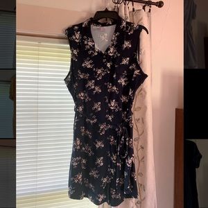 Navy blue floral Knit button down dress, 2XL